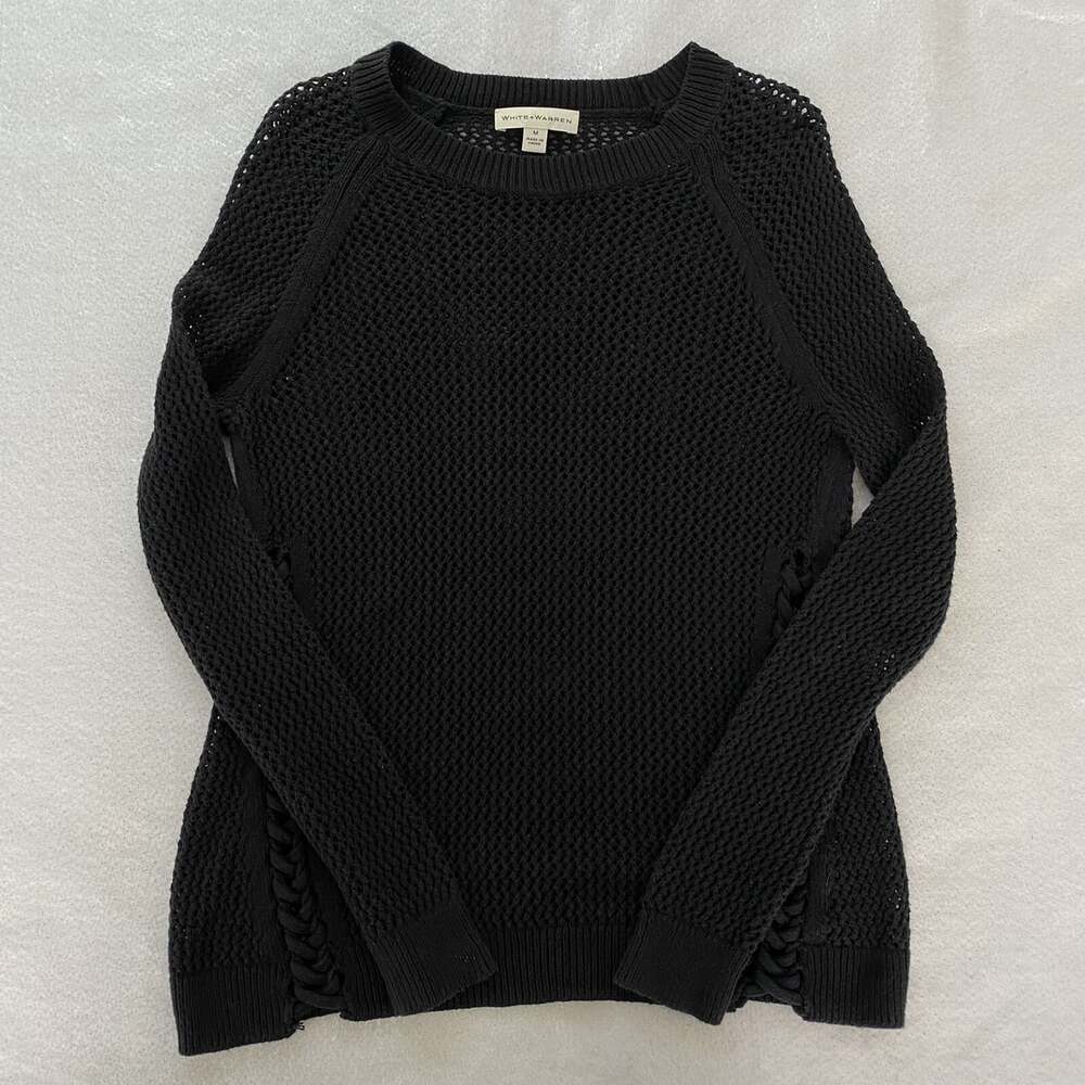 White + Warren Women’s Size Medium Black Long Sleeve Knit Cotton Sweater